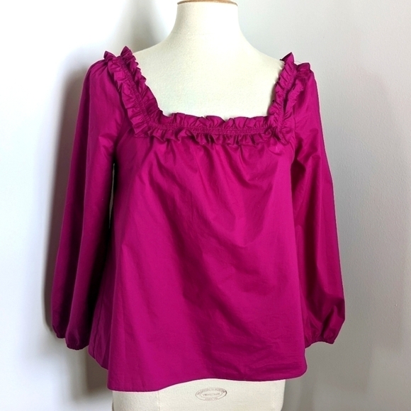 J Crew Magenta Pink Ruffle Penny Blouse S - Picture 3 of 13